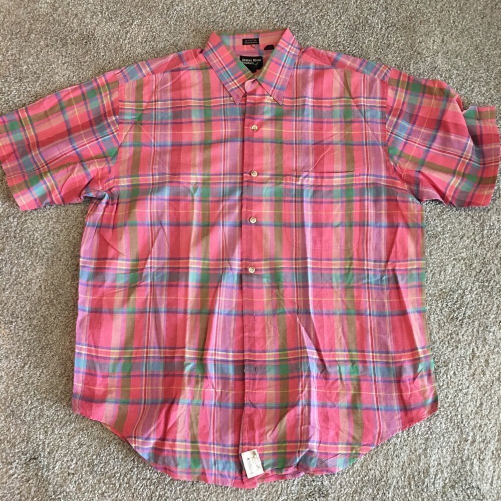 Vintage India Madras Plaid pocket summer retro shirt-Pink Tone tartan cotton L - Picture 3 of 3